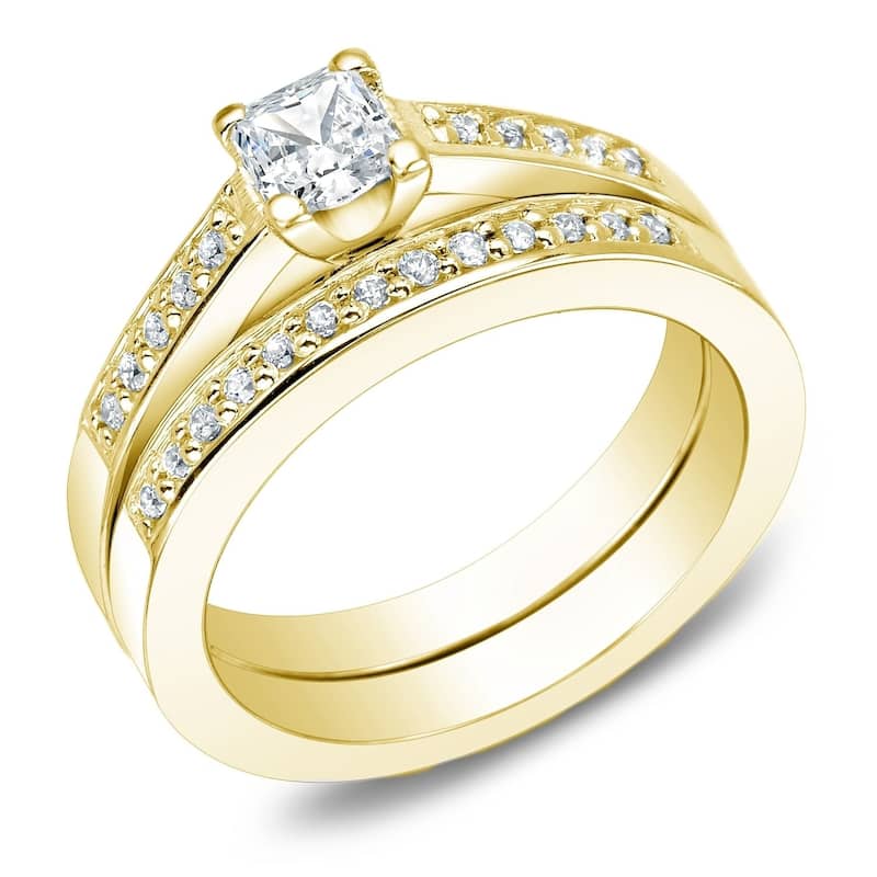 Auriya 14k Gold 1ctw Princess Cut Diamond Engagement Ring Set (I-J, I1-I2)