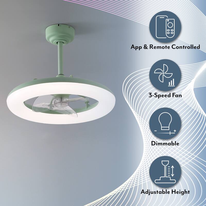 21.5" Smart LED Ceiling Fan - 6-Speed, Dimmable, Remote/App Control - 21.5