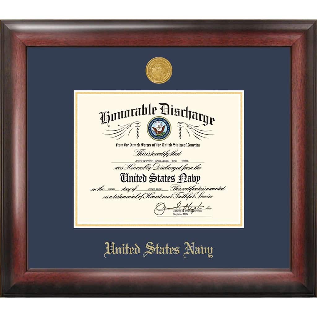 Patriot Frames Navy 8.5x11 Discharge Frame with Gold Medallion