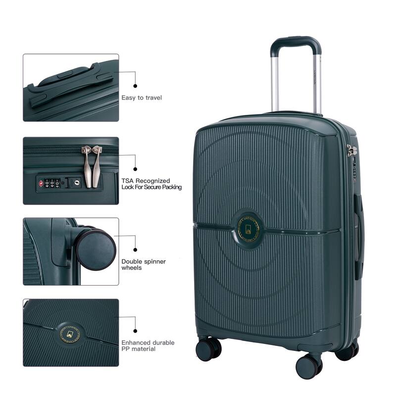 3-Piece, Luggage Sets, Hard-Shell Luggage with 2 Swivel Wheels and TSA Lock, for Boarding Travel, Green