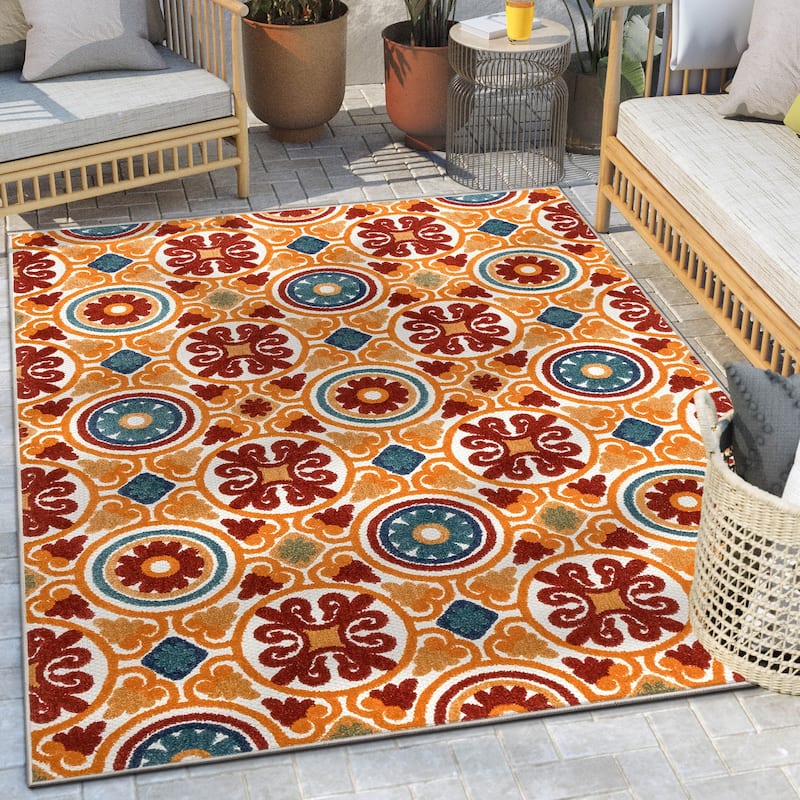 Well Woven Dorado Audun Modern Indoor Outdoor Geometric Area Rug - 3'11" x 5'3" - Red