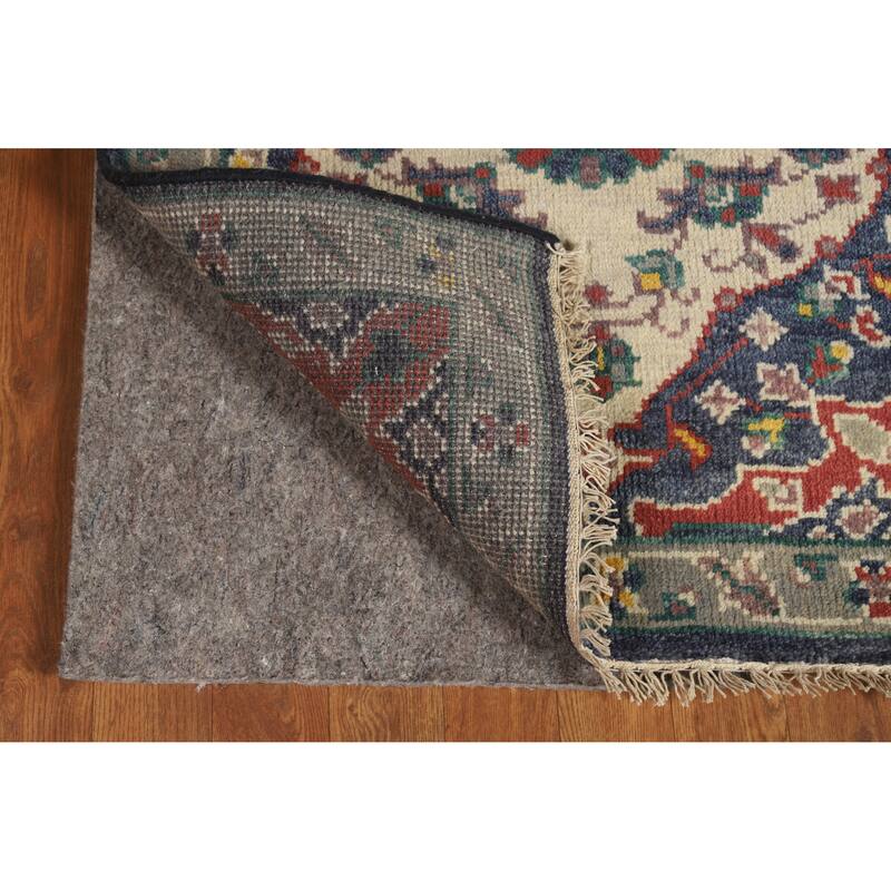 Hand Knotted Oriental 100% Wool Carpet Traditional Floral Navy Blue & Blues Heriz (serapi) Runner Rug - 8' 1'' X 2' 7''