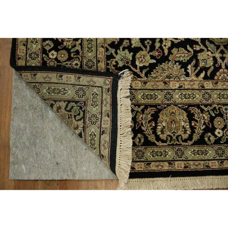 Hand Knotted Oriental 100% Wool Carpet Traditional All-Over Black Agra Area Rug - 8' 9'' X 5' 9''