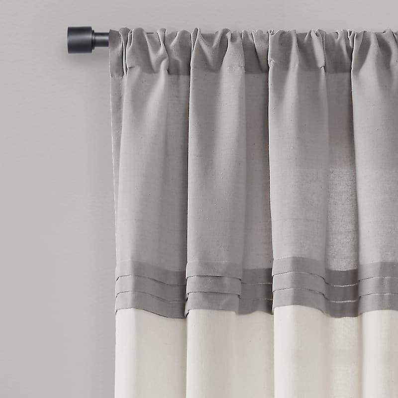 Lush Decor Farmhouse Faux Linen Colorblock Pleated Window Curtain Panel Pair - 84" x 40"