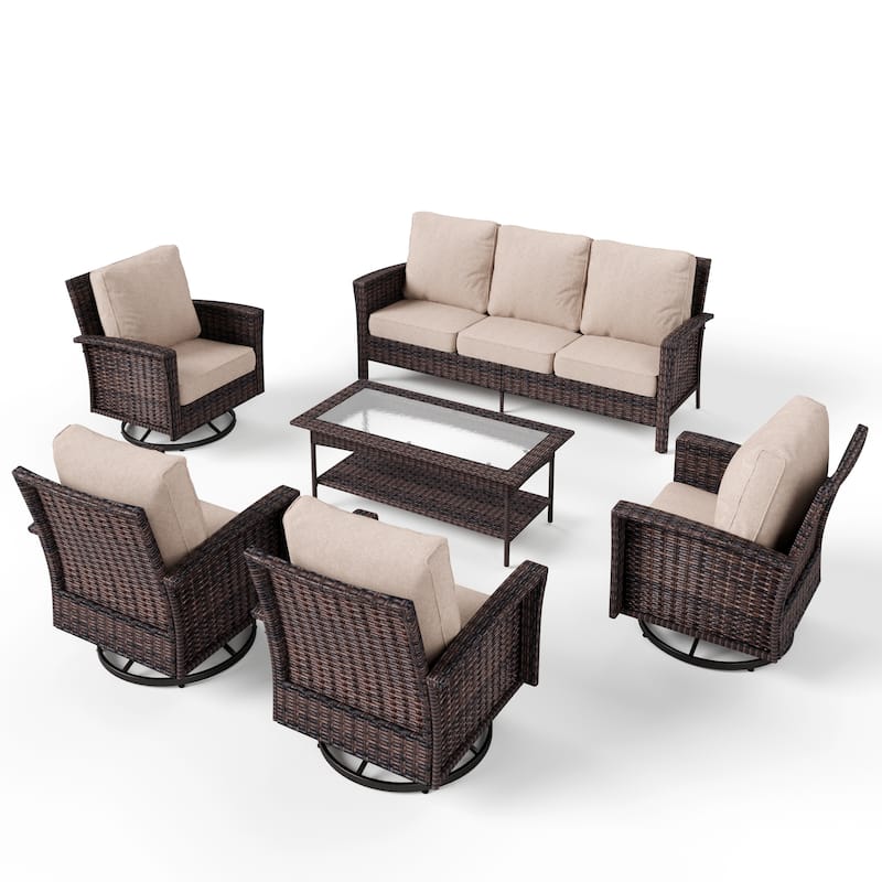 MAISON ARTS Extra-Large Patio Wicker Sofa Conversation Set with Coffee Table, Oversize Seat with 5.5'' Thick Padded Cushion