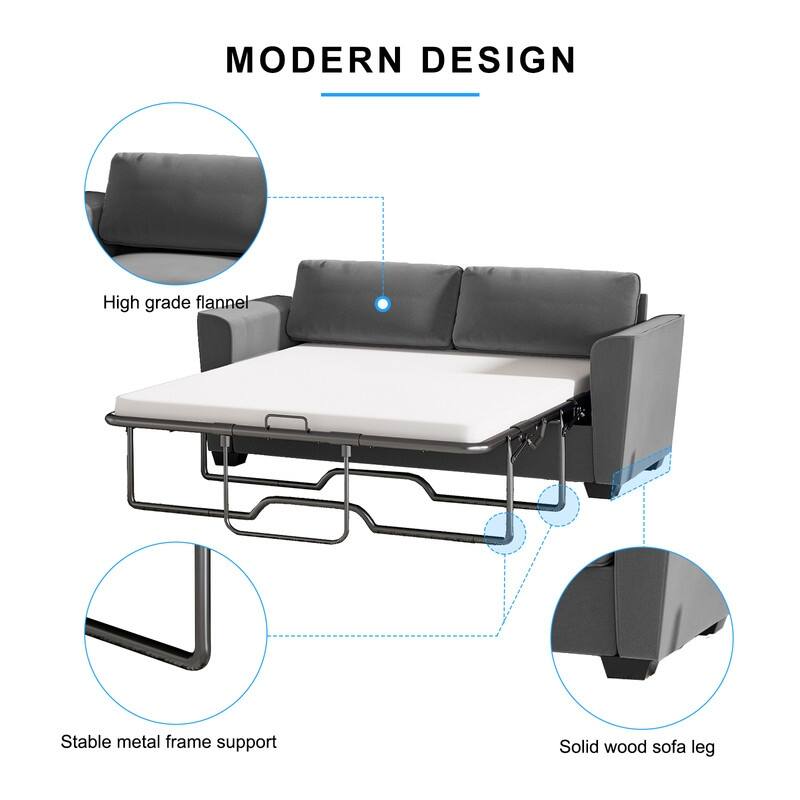MIxoy Modern Velvet Queen Size 2-in-1 Pull Out Sleep Sofa Bed
