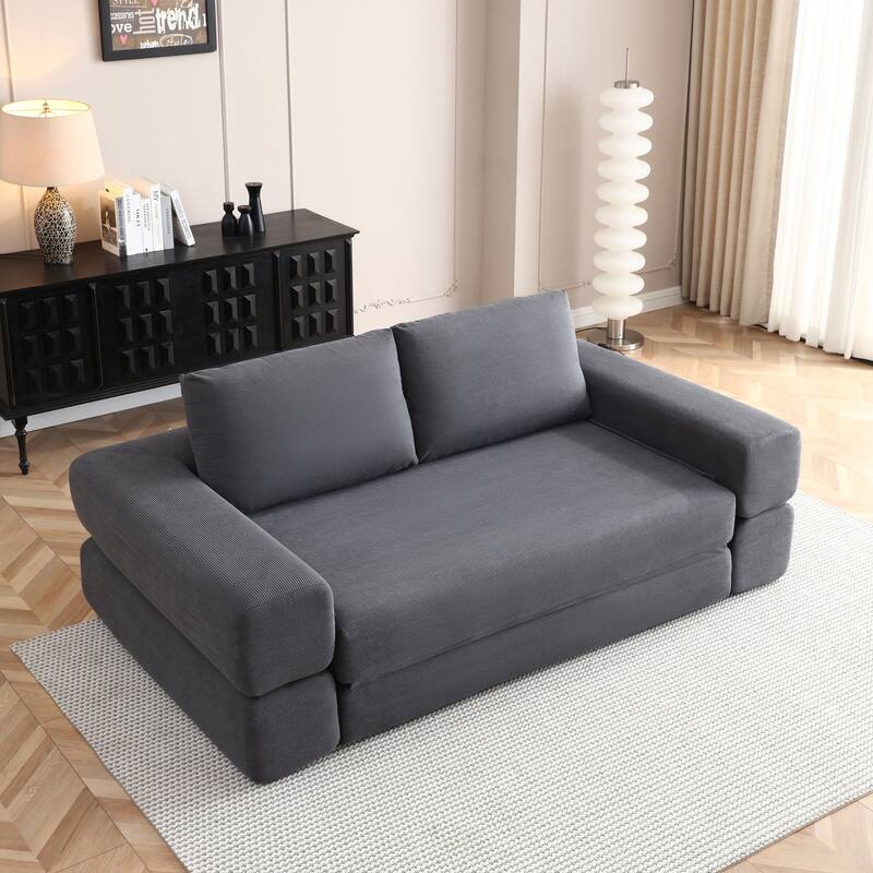 Multi-Functional Folding Sofa Bed Gray Convertible Floor Sofa Couch Lounge Sofa Sleeper Sofa Couch with Pillows