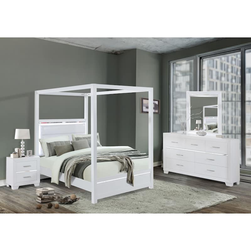 Glam Faux Leather Headboard Bedroom Set with LED Lighting