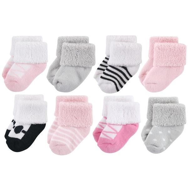slide 1 of 1, Luvable Friends Baby Girl Newborn and Baby Terry Socks, Pink Black Ballet Pink Black Ballet 8-Pack - 0-6 Months