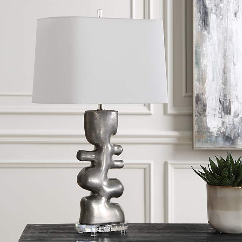 Free Flowing Table Lamp with Drum Shade - 28.5" - Nickel Finish