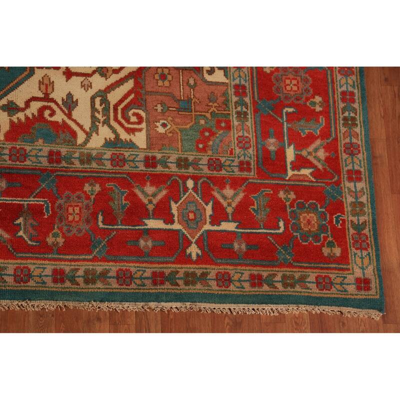 Green Medallion Oushak Indian Large Rug Hand-Knotted Wool Carpet - 9'7"x 13'9"