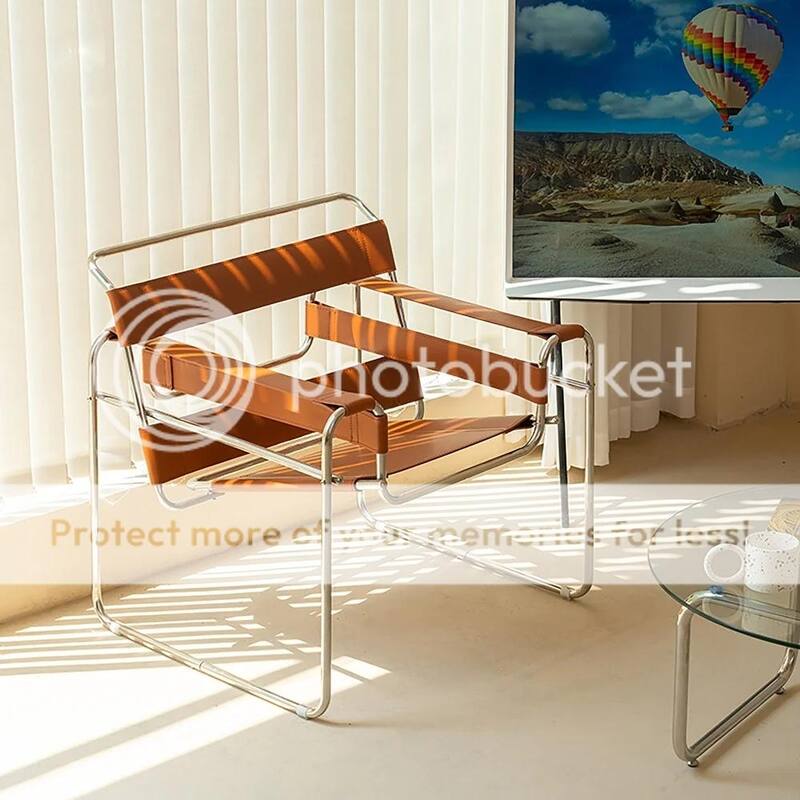 Momei Mid-Century Modern Saddle Leather Accent Chair with Stainless Steel Chair Leg - Amber