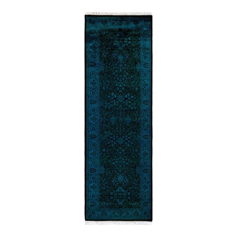 Overton Hand Knotted Wool Vintage Inspired Modern Contemporary Overdyed Blue Runner Rug - 2' 7" x 8' 2"