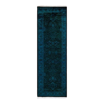 Overton Hand Knotted Wool Vintage Inspired Modern Contemporary Overdyed Blue Runner Rug - 2' 7" x 8' 2"