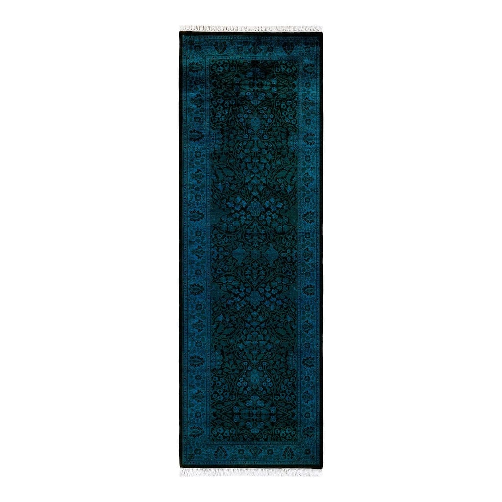 Overton Hand Knotted Wool Vintage Inspired Modern Contemporary Overdyed Blue Runner Rug - 2' 7" x 8' 2"