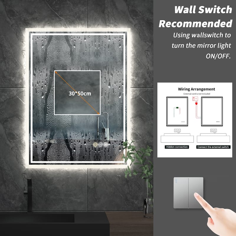 Illuminated Bathroom Mirror Anti-Fog Wall Mounted Dimmable Backlit