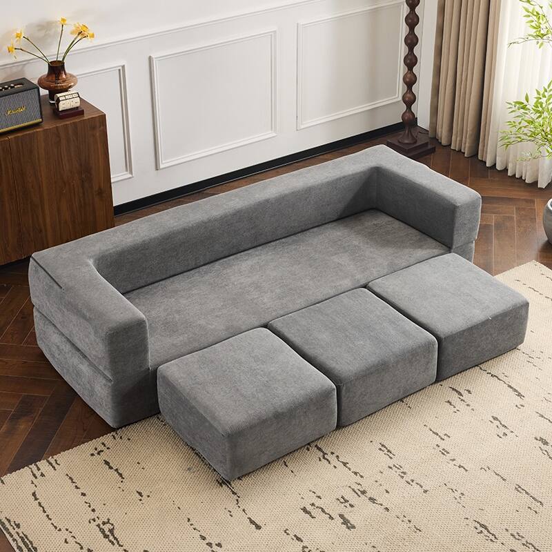 Designs Convertible Sectional Sofa with 3 Storage Ottomans - High-Resilience Foam Sleeper, Space-Saving Chenille Floor Sofa