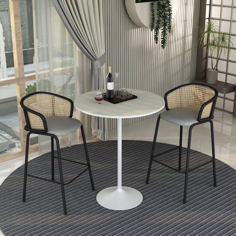 LeisureMod Verve 36" Round Dining Table with MDF Wood TableTop and White Steel Base for Kitchen & Dining Room