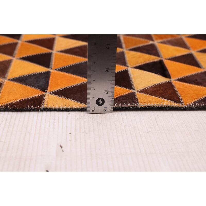 ECARPETGALLERY Handmade Cowhide Patchwork Orange Leather Rug - 4'0 x 6'0
