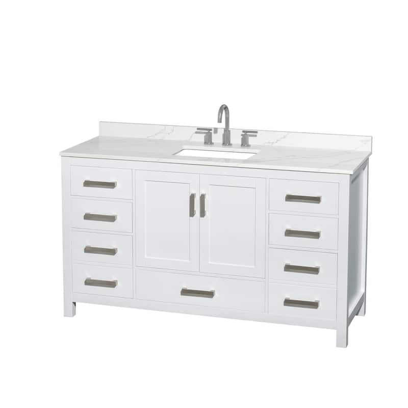 Wyndham Collection WCS141460S-QTZ-US3MXX Sheffield 60" Free Standing - White / Giotto Quartz Top / Brushed Chrome