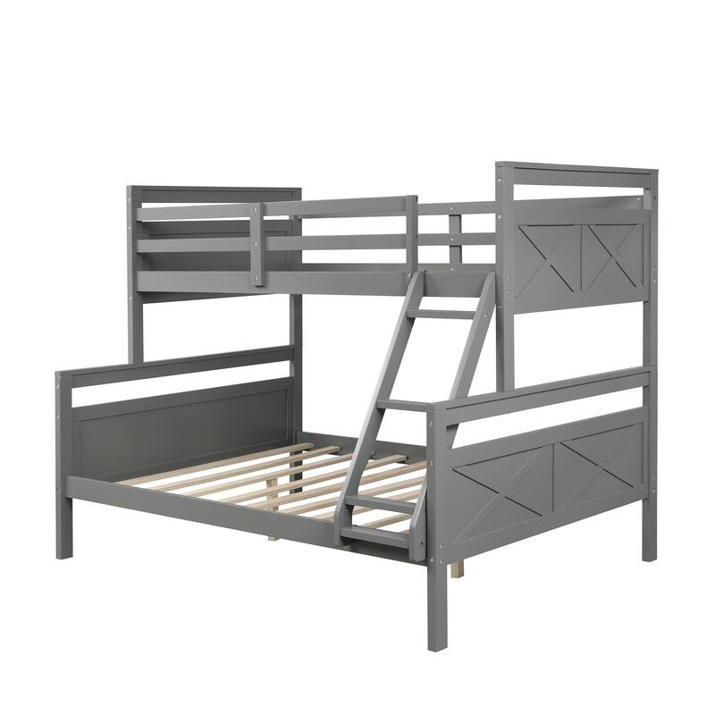 Twin over Full Bunk Bed with Ladder, Safety Guardrail, and Storage