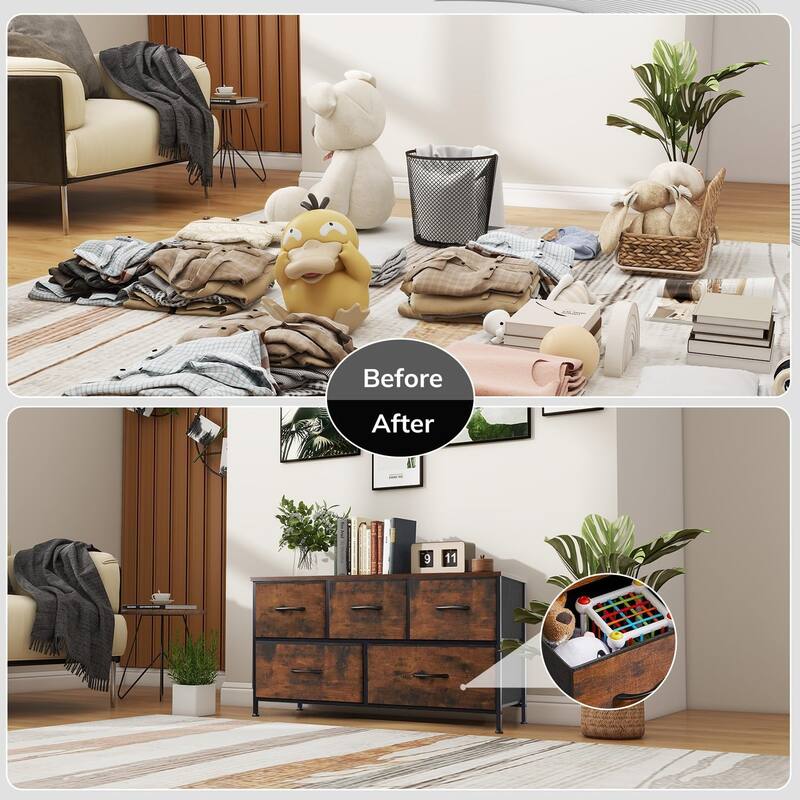 Dresser for Bedroom, Chests of Drawers, Storage Organizer with 5 Drawers, Sturdy Metal Frame, Wood Tabletop