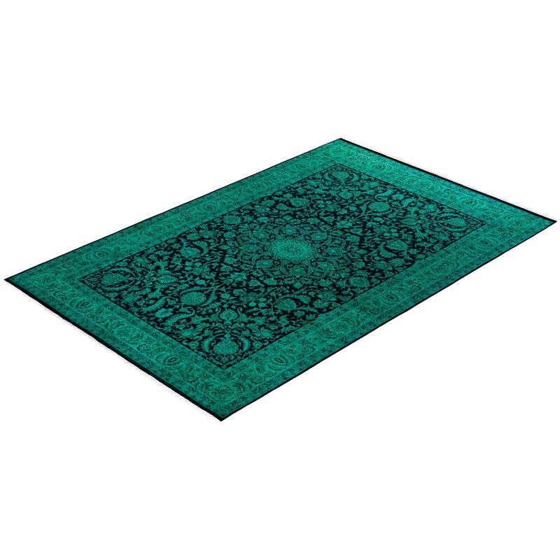 Overton Hand Knotted Wool Vintage Inspired Modern Contemporary Overdyed Green Area Rug - 6' 1" x 9' 3"