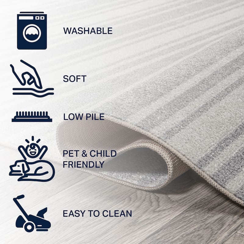 JONATHAN Y Maze Two-Tone Striped Classic Low-Pile Machine-Washable Cream/Light Gray Area Rug