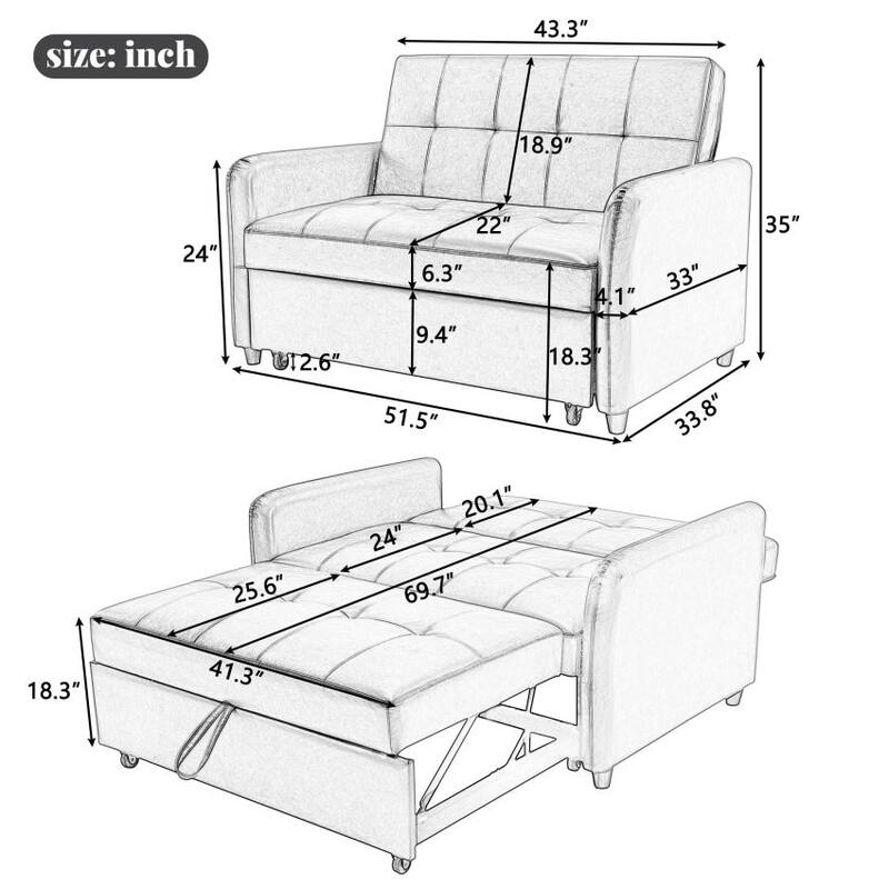 Convertible Adjustable Oversized Armchair Sleeper Bed