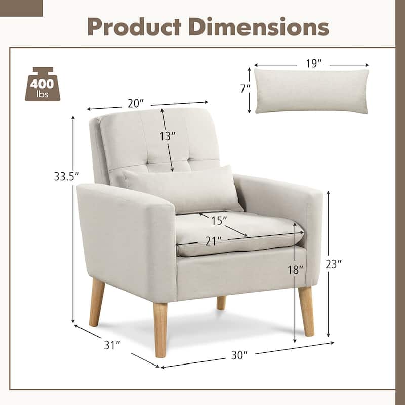 Gymax 2PCS Mid-century Accent Chair Linen Fabric Reading Armchair w/