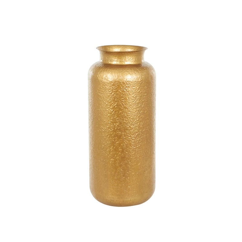 Gold Metal Tall Textured Hammered Floor Vase