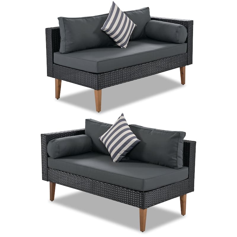 4 Pieces Outdoor Wicker Reversible Patio Sofa with Cushions,Table and Colorful Pillows