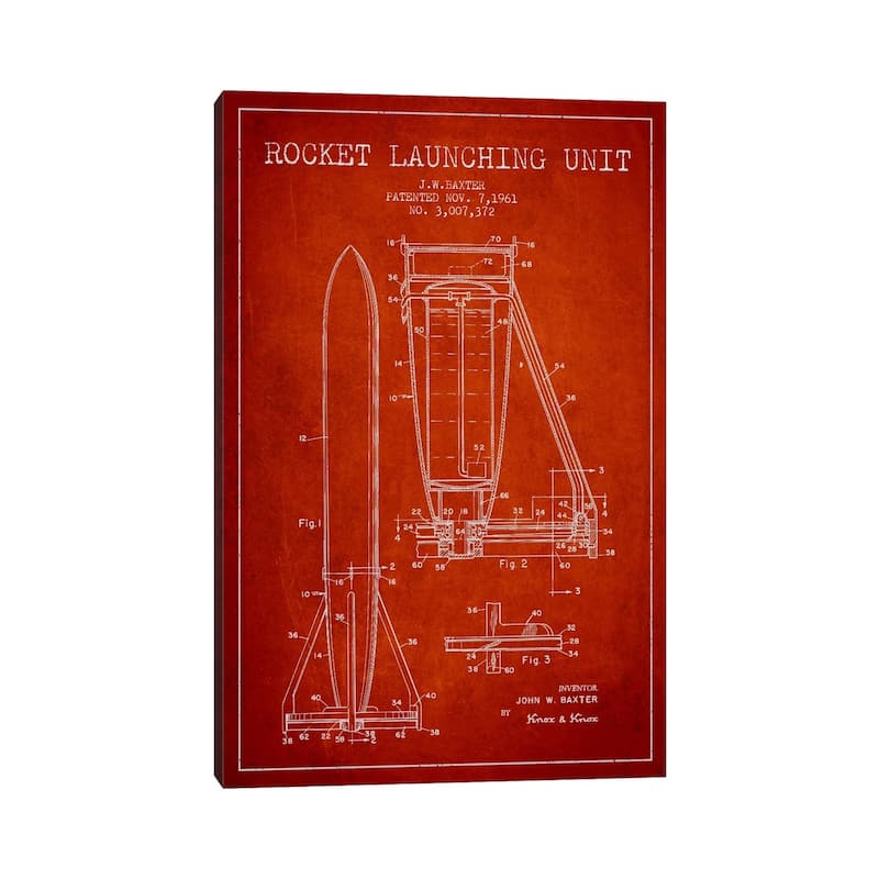 iCanvas "Rocket Unit Red Patent Blueprint" by Aged Pixel Canvas Print