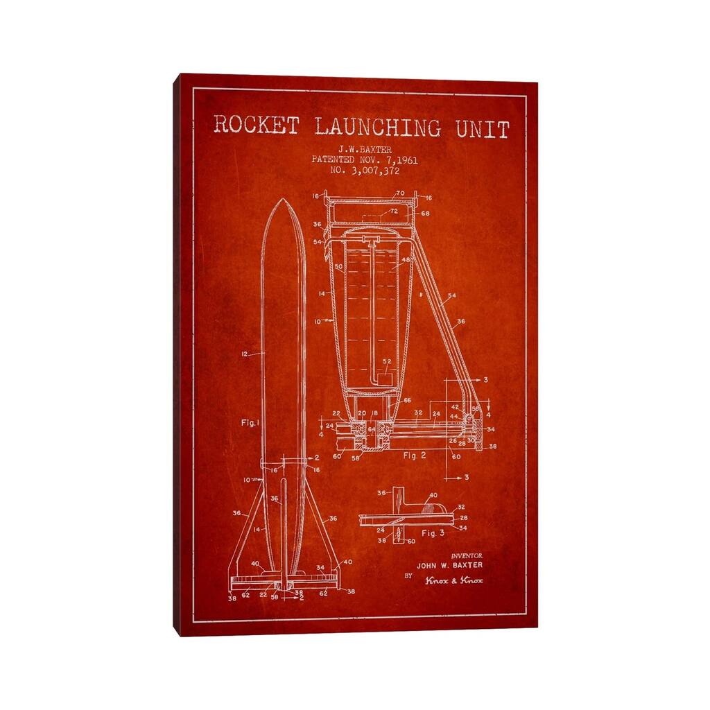 iCanvas "Rocket Unit Red Patent Blueprint" by Aged Pixel Canvas Print