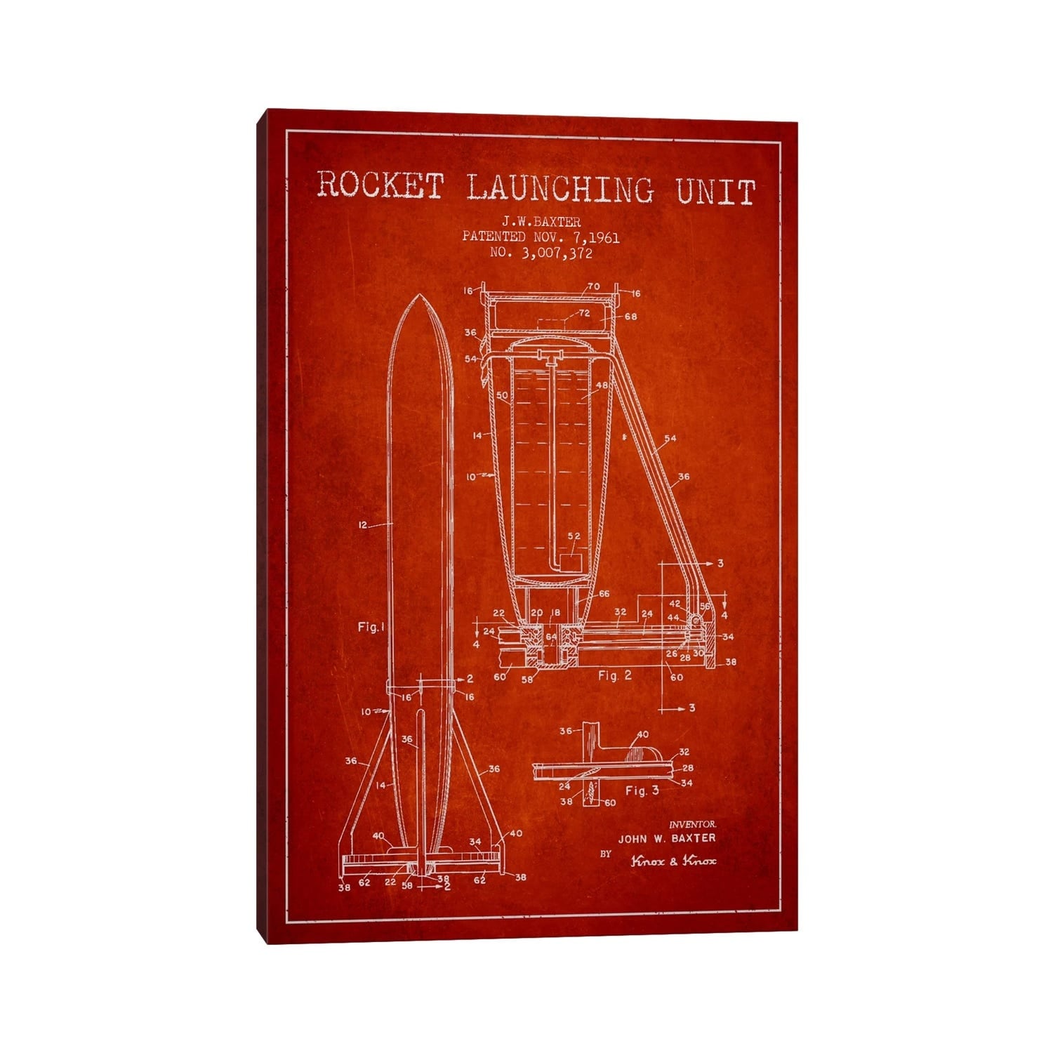 iCanvas "Rocket Unit Red Patent Blueprint" by Aged Pixel Canvas Print