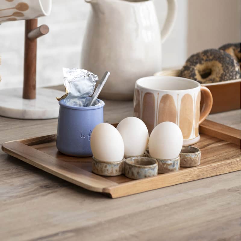 Stoneware Egg Holder with Reactive Glaze - 6.4"L x 3.4"W x 0.8"H