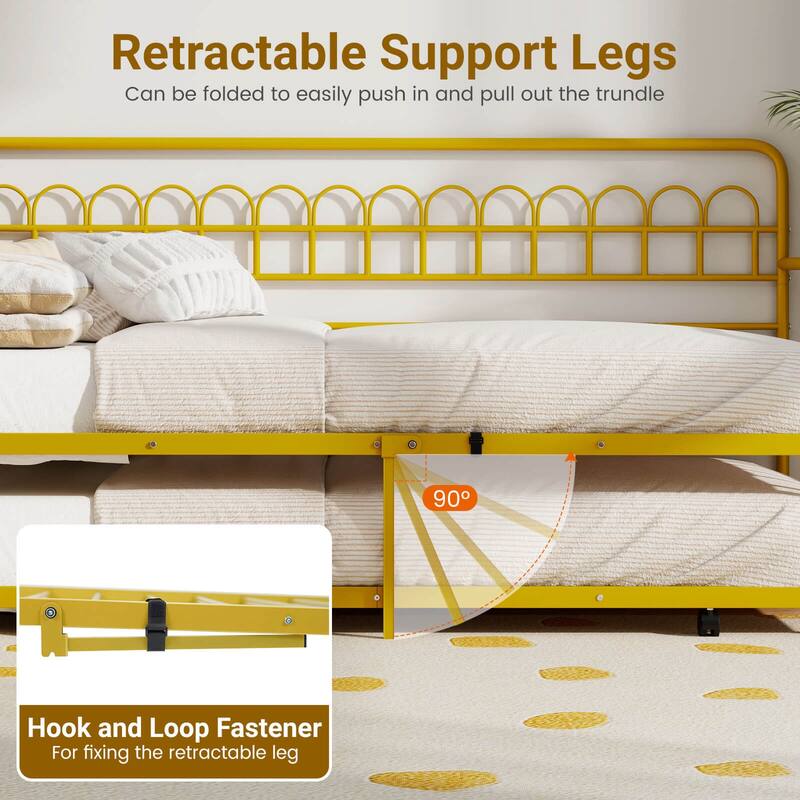 Costway Twin Daybed with Trundle Curved Backrest & Armrests Heavy-duty