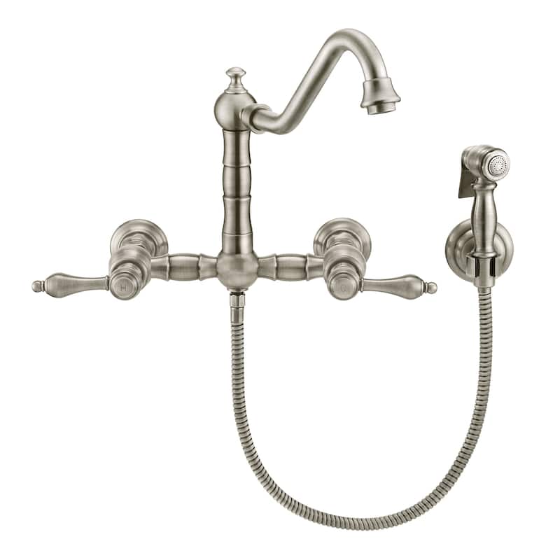 Vintage III Plus Wall Mount Faucet with a Long Traditional Swivel Spout, Lever Handles and Solid Side Spray