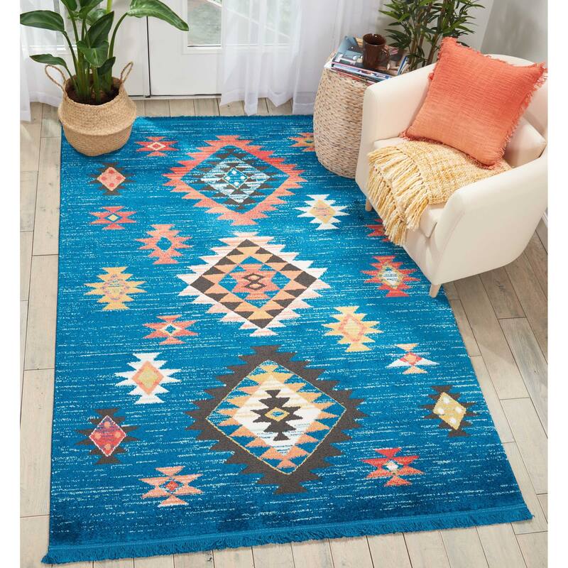 Nourison Tribal Decor Aztec Geometric Area Rug - 5'3" x 7'6" - Blue - Runner/Rectangle