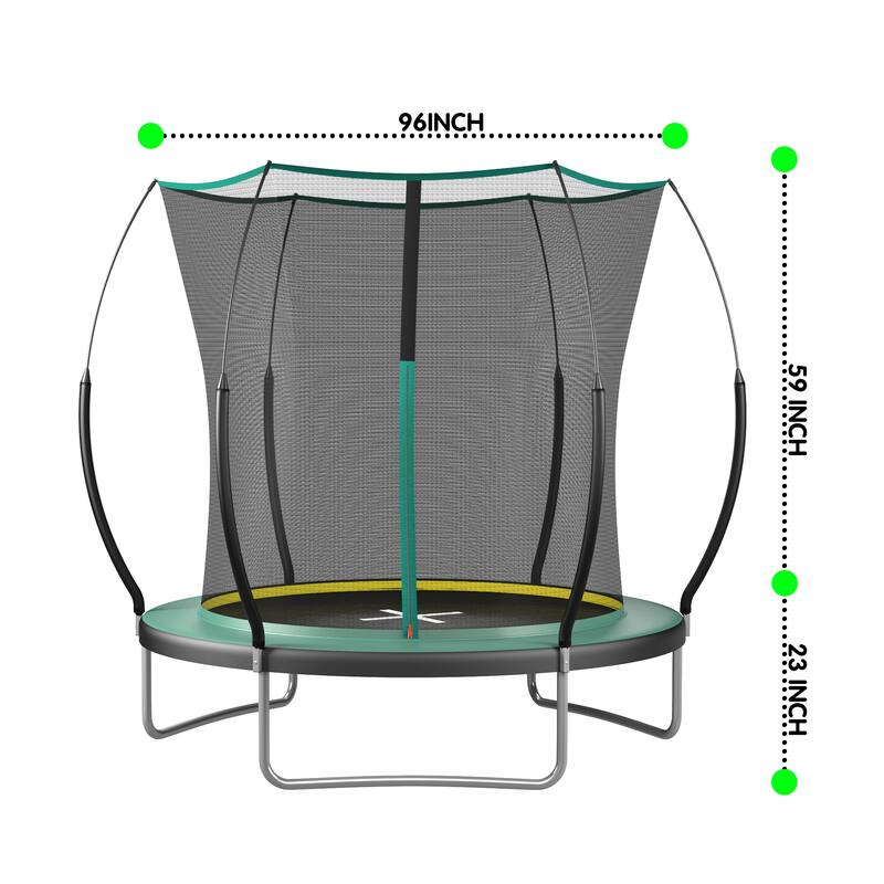 8 FT Spring Free Trampoline No Gap Design Safety Net Fiberglass Poles