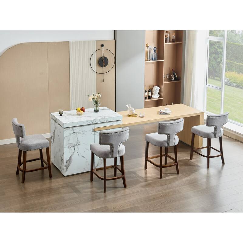 GDF Studio - Arlena Linen Upholstered Counter Height Stools with Curved Wing Back and Copper Nailhead Trim (Set of 2)