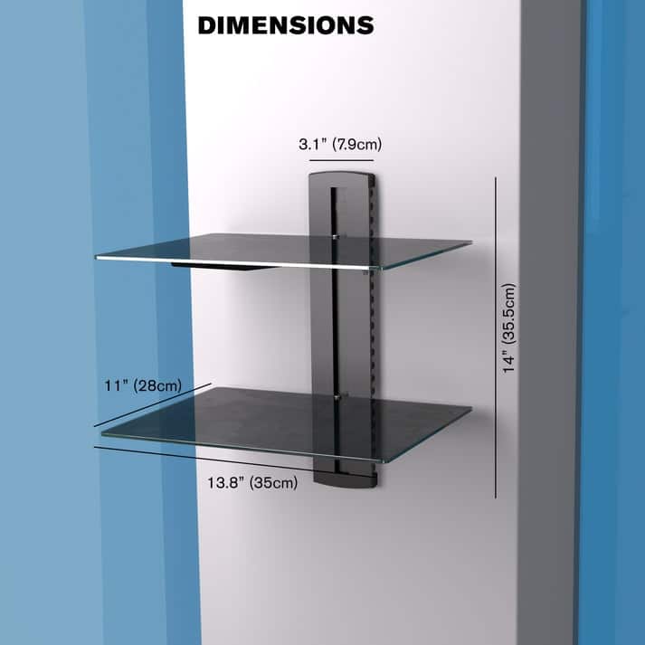 ProMounts Durable Tempered Glass Floating Double Wall Shelf, Holds Up to 35 lbs - Up to 35 Lbs.