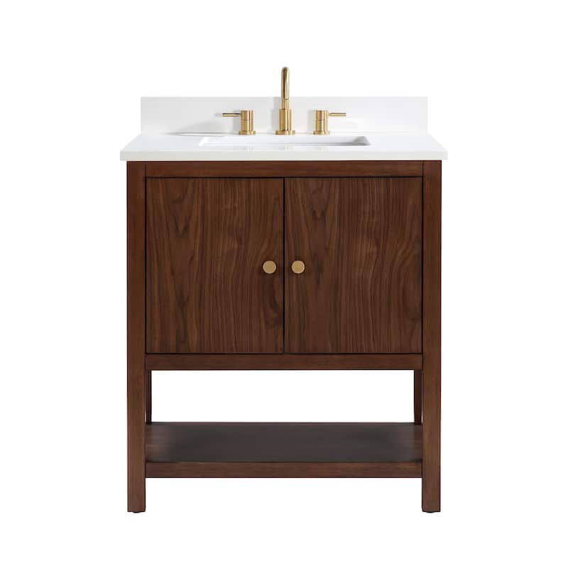 Avanity Zoe 31 in. Vanity Combo in Walnut finish with White Quartz Top