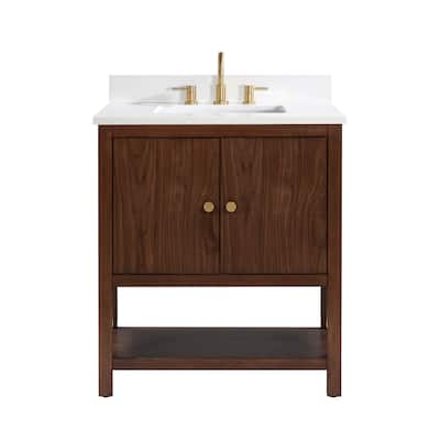 Avanity Zoe 31 in. Vanity Combo in Walnut finish with White Quartz Top