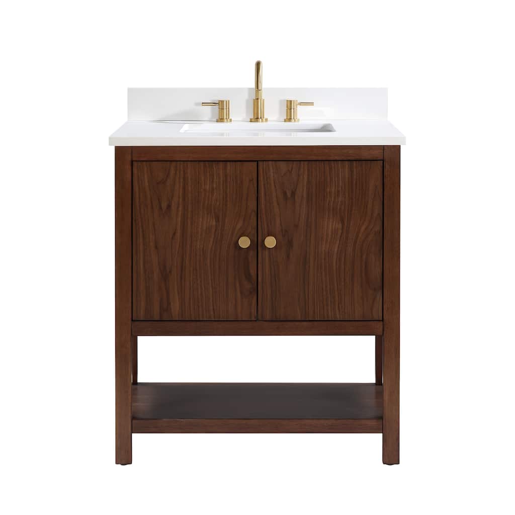 Avanity Zoe 31 in. Vanity Combo in Walnut finish with White Quartz Top