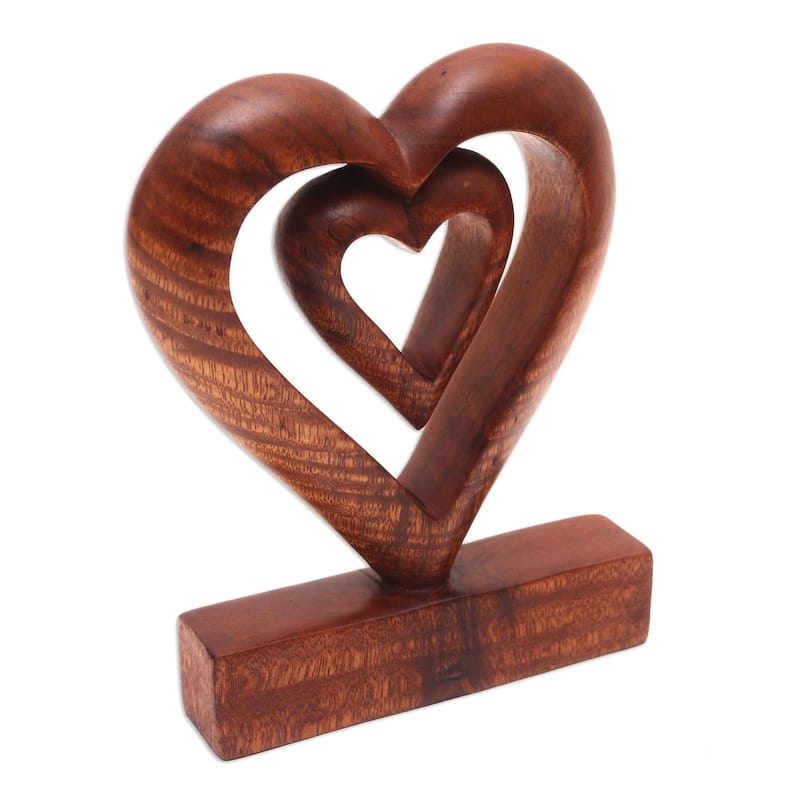 Novica Handmade Two Loves In Brown Wood Statuette - 7.75" H x 6" W x 1.6" D