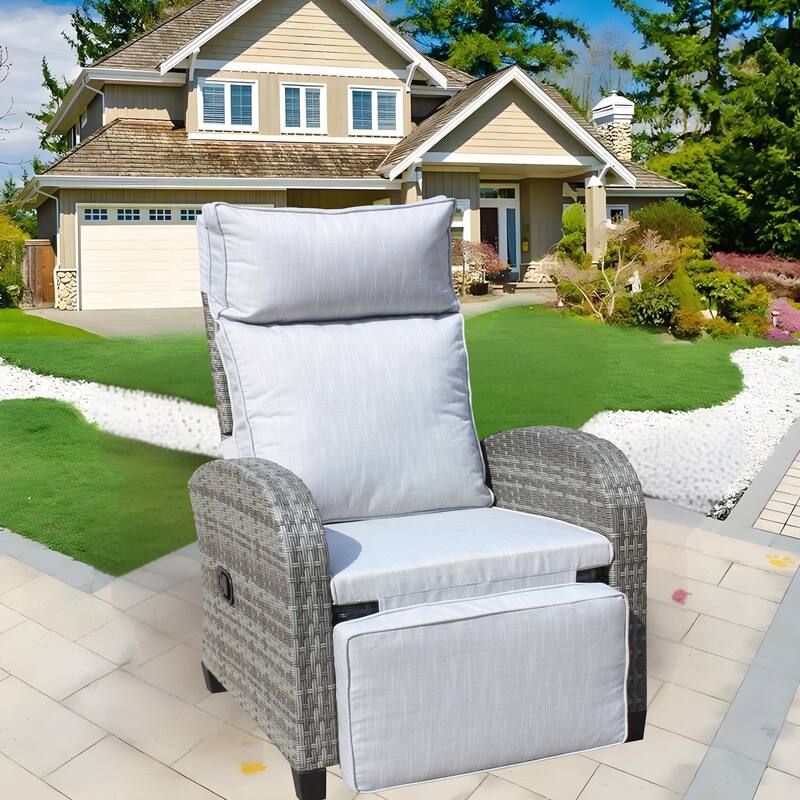 Outdoor Wicker Recliner Chair with Adjustable Backrest and Armrests