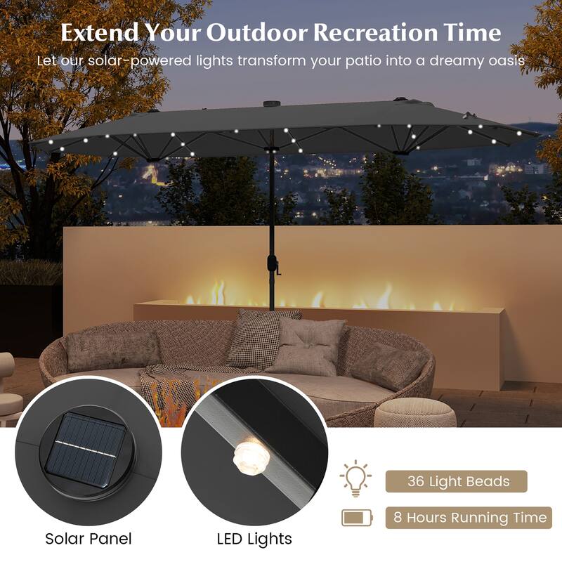 Gymax 13FT Double-sided Patio Umbrella w/ Solar Lights Crank Handle
