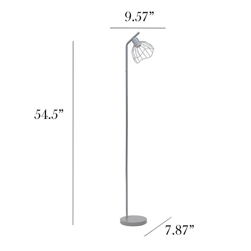 Metal Industrial Cage Floor Lamp with Curved Arm and Rotary Switch - 9.57 x 7.87 x 54.50 in. (L x W x H)