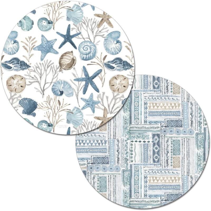Wipe-Clean Reversible Round Shaped Placemats, Blue Escape, Set of 4, Made in The USA - multi - Set of 4